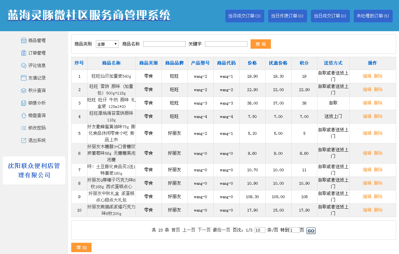 商品管理界面